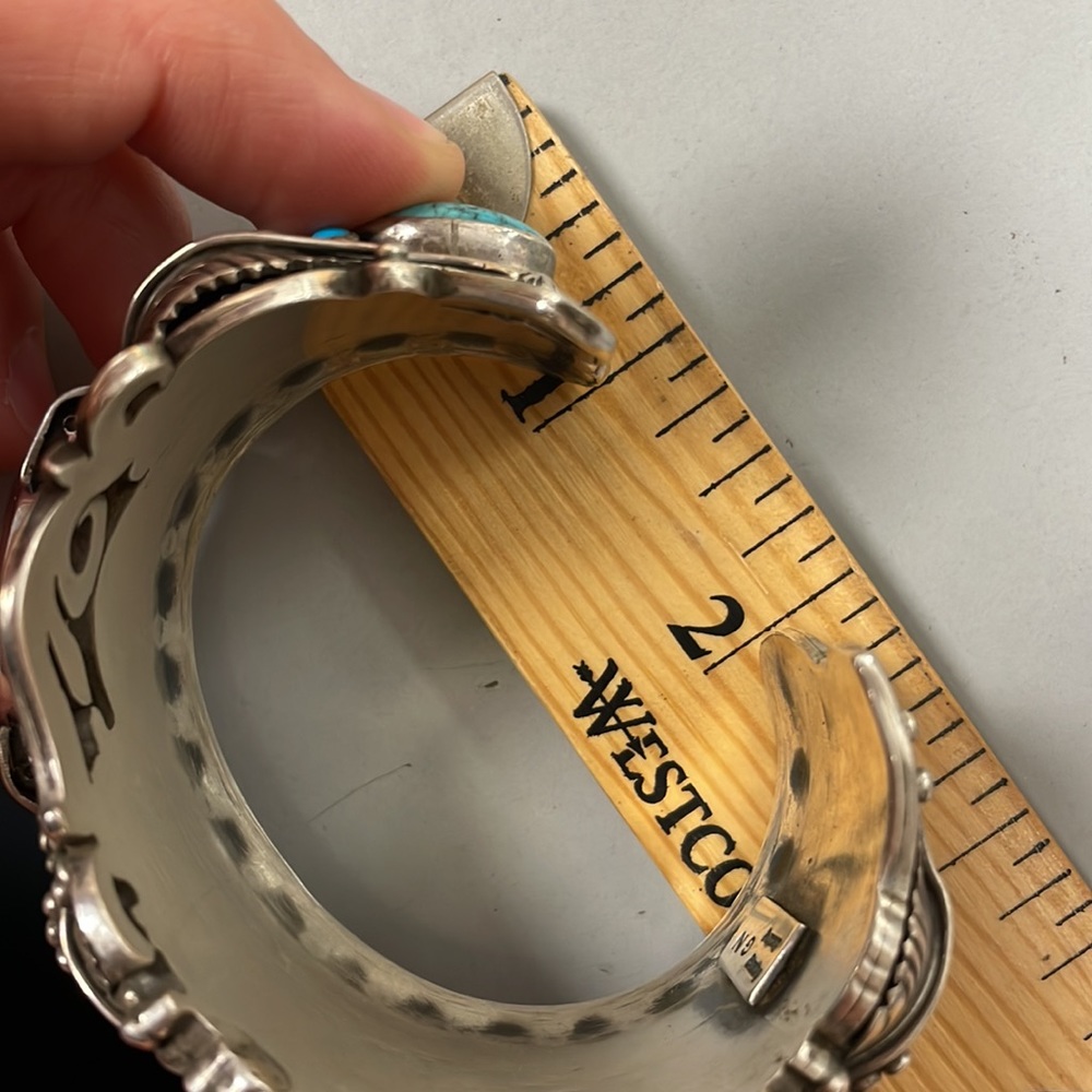 Native American Sterling Silver Turquoise Decorative Bangle Bracelet Watch - Picture 14 of 15